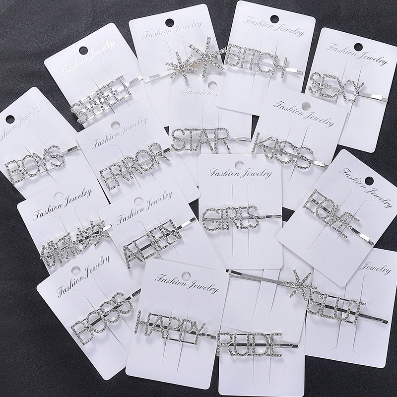 Korea Fashion Girls Silver Diamond Hair Pins with Words Hair Accessories