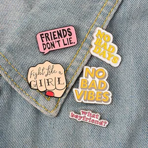 HOT sale metal Feminism Fightling like a girl enamel  lapel pin badge