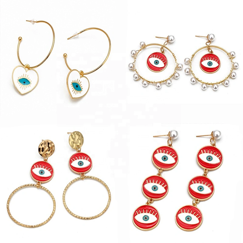 Love heart shape eye of the demon enamel earrings