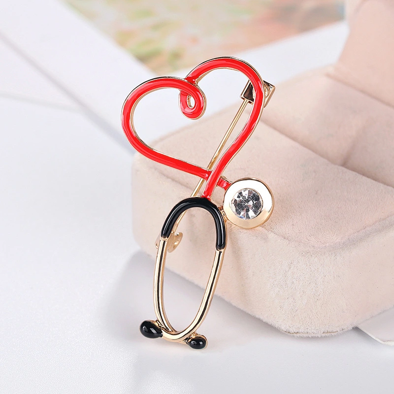 Fashion Heart Shape Medical Brooch Stethoscope Women Brooch