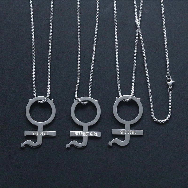 Hot Sale European and American Punk Style SHE DEVIL Pendant Stainless Steel INTERNET GIRL Necklace