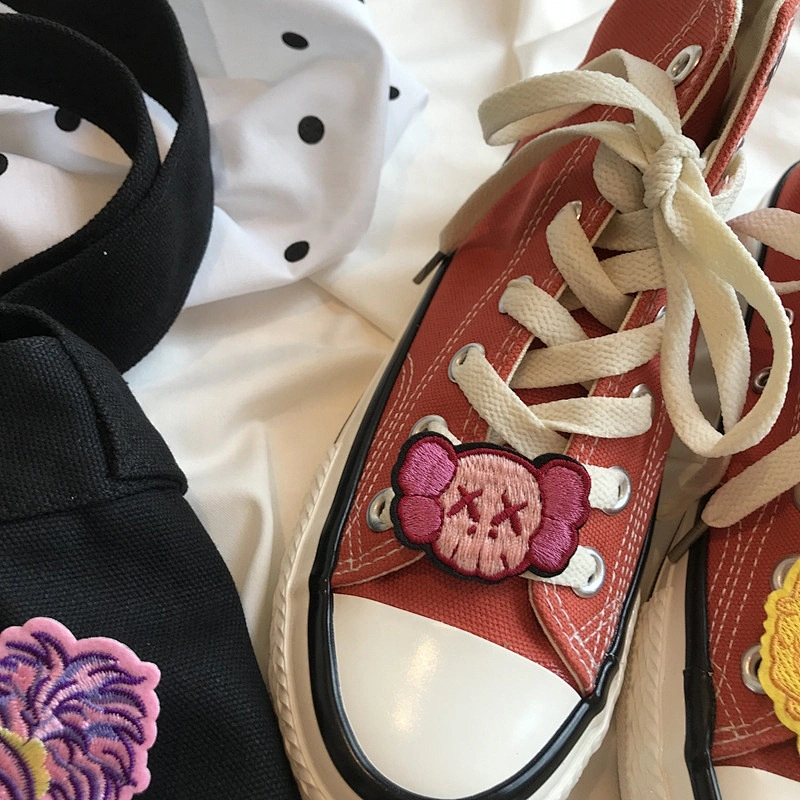 Canvas  shoe lace embroidery patch big eyes cute butterfly embroidered patch