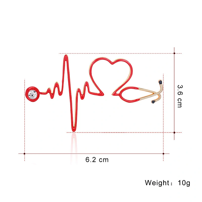 New Personality Ladies Electrocardiogram Oil Drop Safety Pin Brooch Doctor Brooch Pin