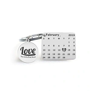 Valentine's Day Birthday Anniversary Custom Gifts Stainless Steel Metal Calendar Keychain