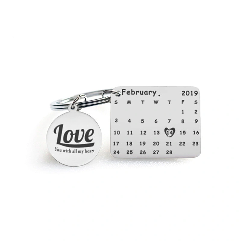 Valentine's Day Birthday Anniversary Custom Gifts Stainless Steel Metal Calendar Keychain