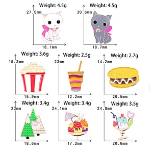Cute Kitten Burger Ice Cream Popcorn Enamel Pin Brooch Maker