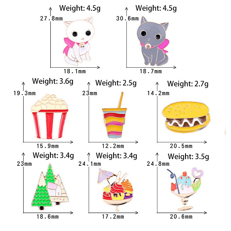Cute Kitten Burger Ice Cream Popcorn Enamel Pin Brooch Maker
