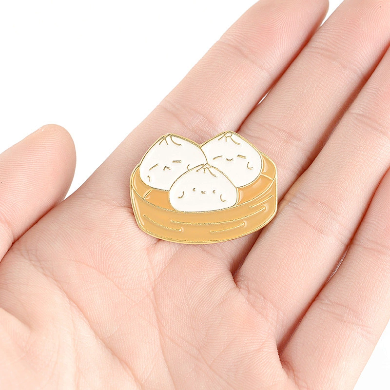 bamboo steamer badge buns lapel pins