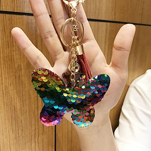 Double-sided Reflective Sequin Butterfly Tassel Keychain Pendant