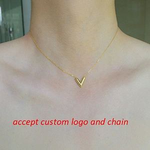 Jewelry high polished shinny alloy V pendant necklace custom