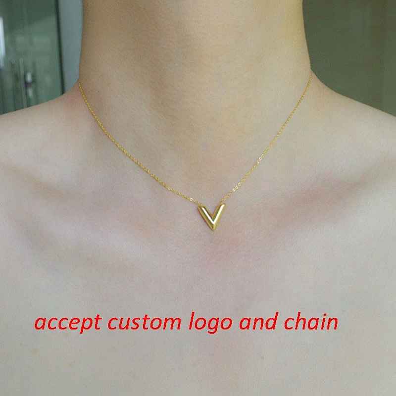 Jewelry high polished shinny alloy V pendant necklace custom