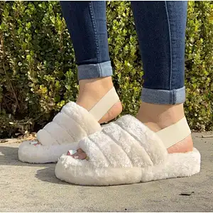 Slope Heel Platform Slippers Female Women's Fluffy Warm slippers