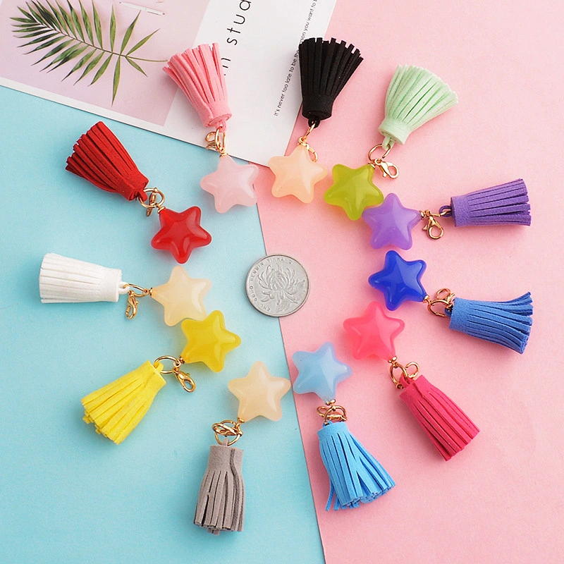 Creative DIY Handmade Acrylic Five-pointed Star Tassel Keychain Small Accessories
