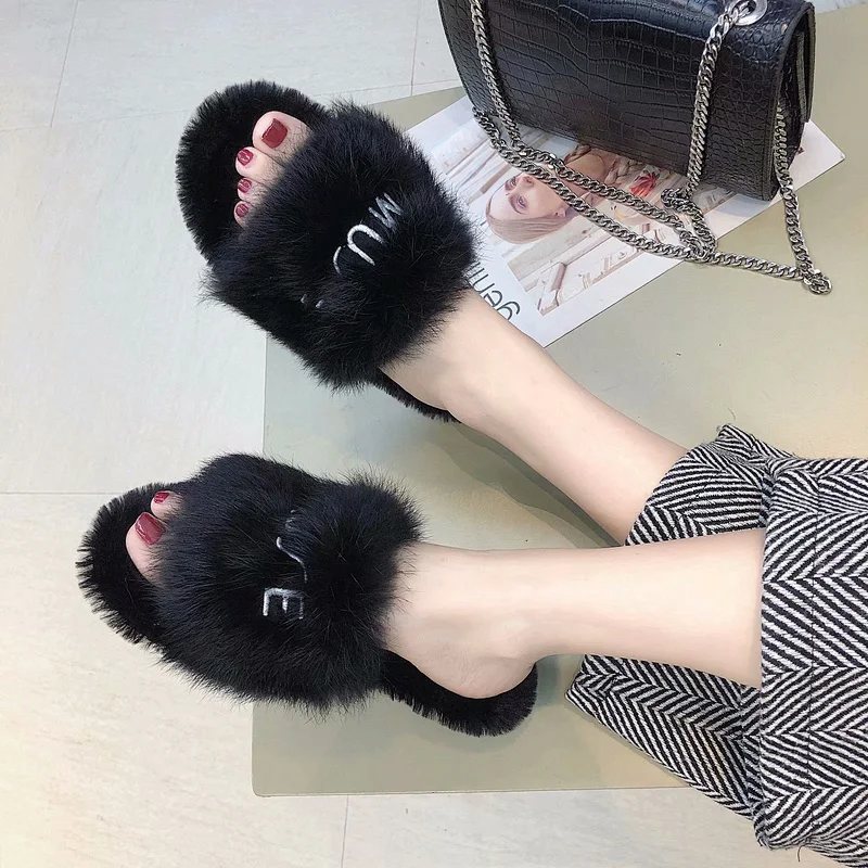 Fashion Home Fur Plush Slippers Indoor Women's Slippers