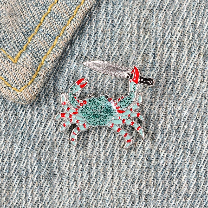 New Cartoon Personalized Crab Brooches Glitter Enamel Pin Badges Wholesale Bulk Brooch