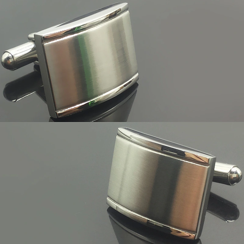 Factory Custom Curved Grooved Brushed Stainless Steel Cufflinks Blank for Men