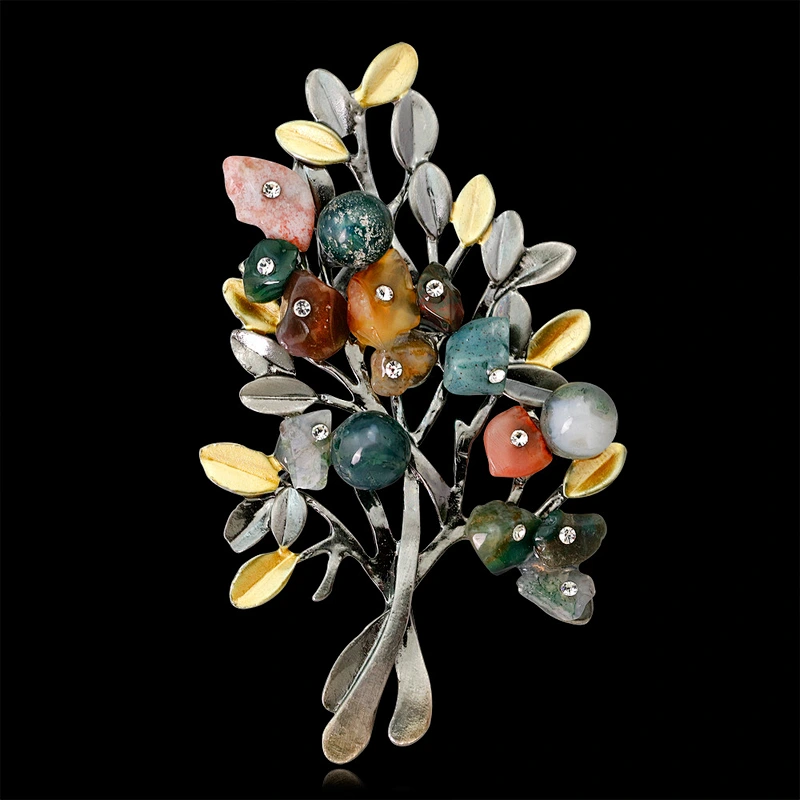 New Retro High-end Christmas Tree Brooch Colored Stone Customize Pin Brooch