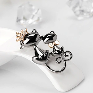 Hot Sale Cute Boutique Cartoon Animal Double Cat Brooch Wholesale