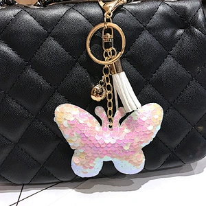 Double-sided Reflective Sequin Butterfly Tassel Keychain Pendant