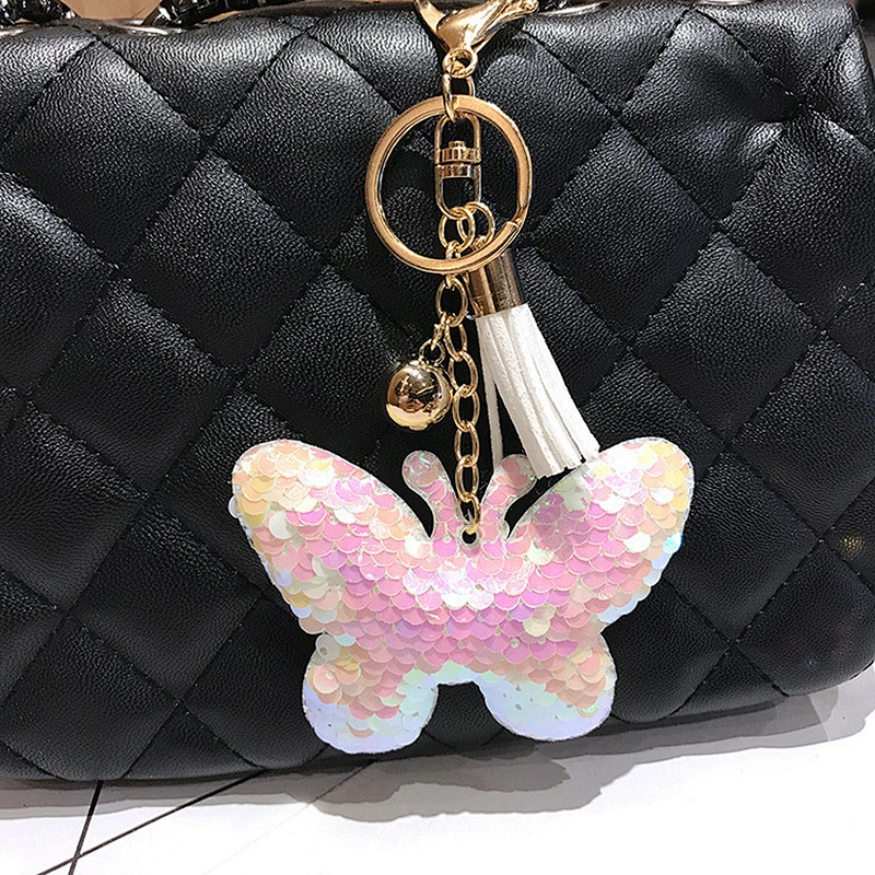 Double-sided Reflective Sequin Butterfly Tassel Keychain Pendant