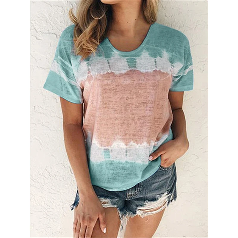 Hot Sell Loose Round Neck Short Sleeve Printed T-shirt for Women