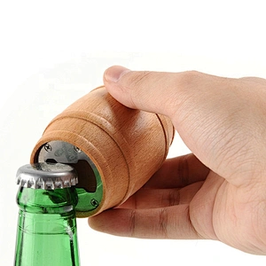 wooden stainless steel barrel shape bottle opener