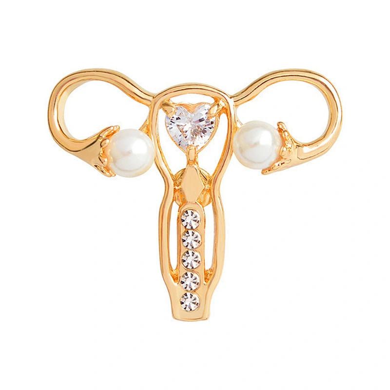 Gold Silver Uterus Medical Lapel Pins Rhinestone Brooch Pin Women