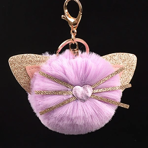 Cute Kitten Plush Key Chain Animal Cat Girl Fur Ball Pom Pom Keychain Pendant