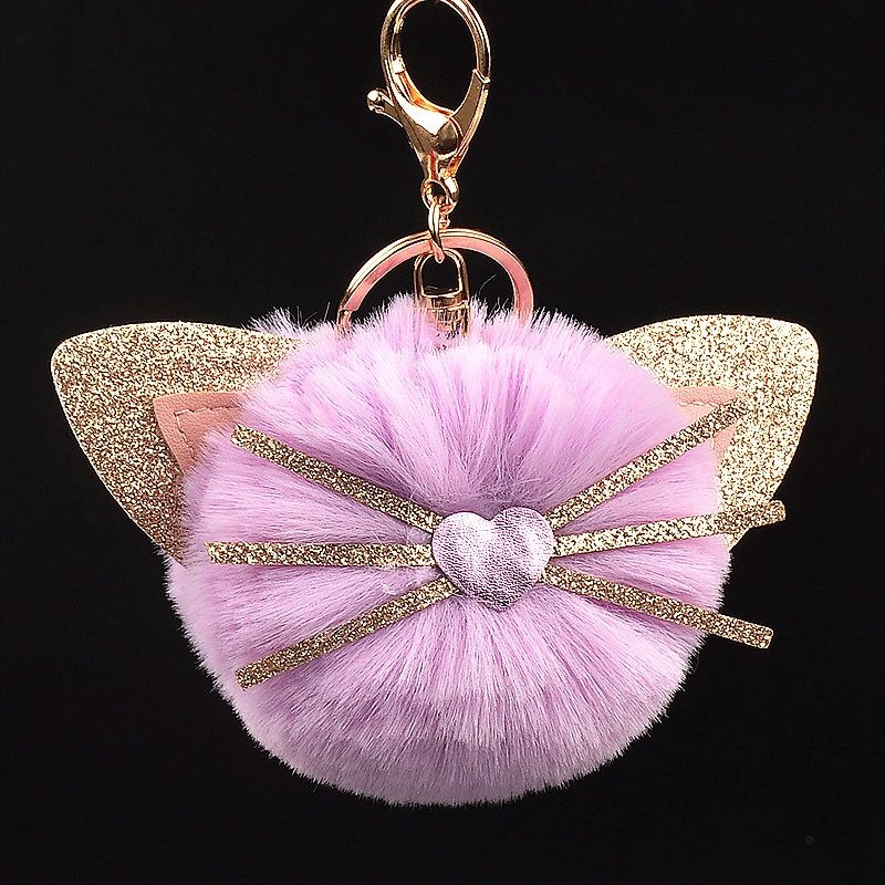 Cute Kitten Plush Key Chain Animal Cat Girl Fur Ball Pom Pom Keychain Pendant