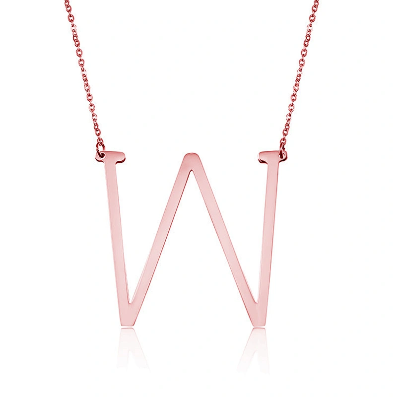 26 English Alphabet Rose Gold Letter Stainless Steel Necklace Pendant