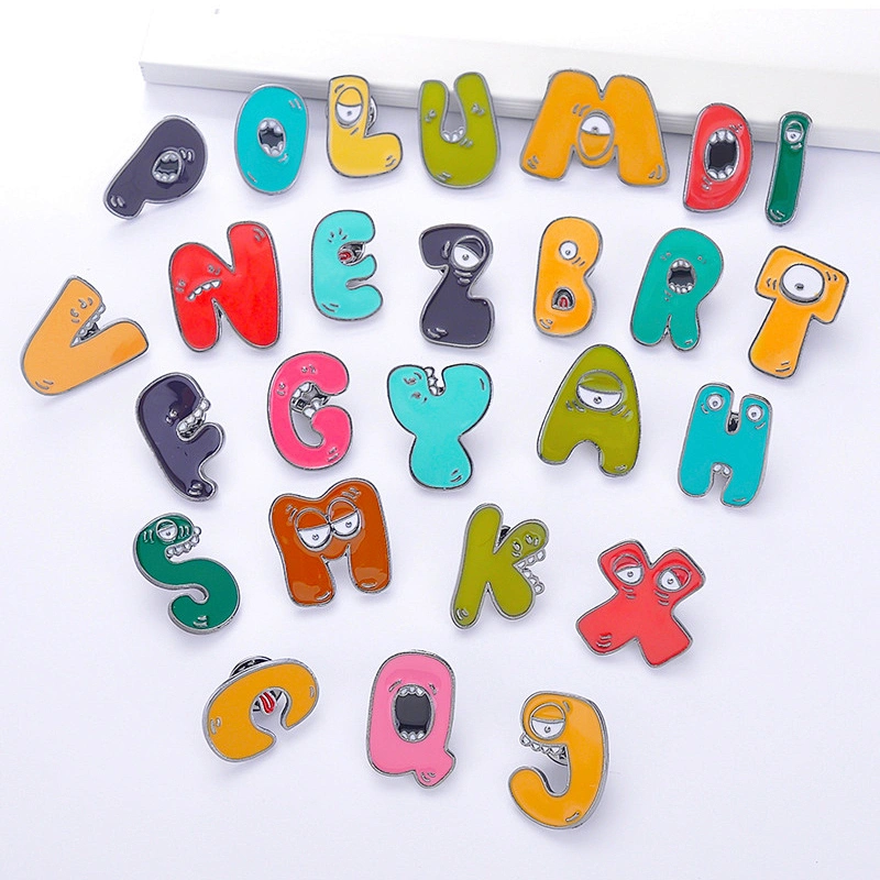 New Products Cute 24 English Alphabet Pins Enamel Pins Soft Lapel Pin Custom