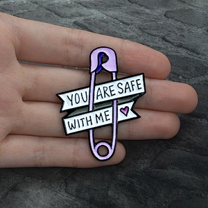 You are safe with me safty pin bag badge paper clip lapel pin