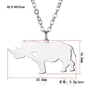 Hot Selling Animal Stainless Steel  Rhino with Heart Gold Necklace Pendant