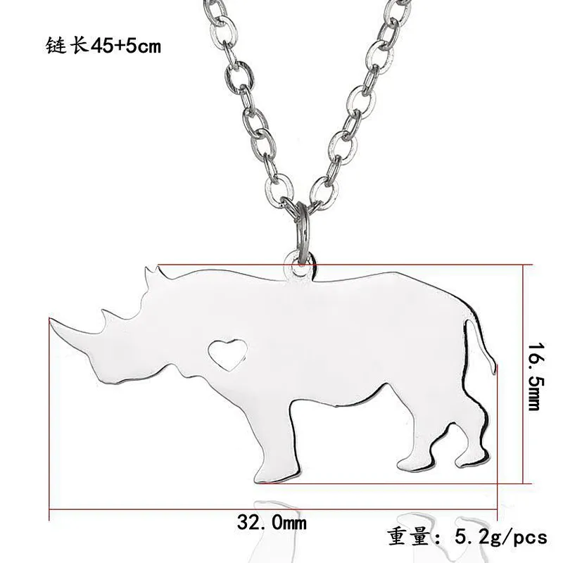 Hot Selling Animal Stainless Steel  Rhino with Heart Gold Necklace Pendant