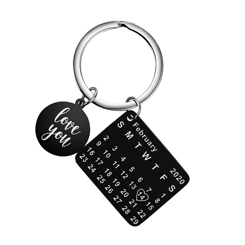 Stainless Steel Valentine's Day Birthday Anniversary Custom Gifts Metal Calendar Keychain