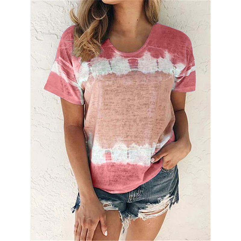 Hot Sell Loose Round Neck Short Sleeve Printed T-shirt for Women
