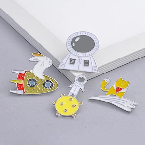 Cartoon Moon Astronaut Brooch Cute Rocket Rabbit Cat Space Enamel Pin Badge