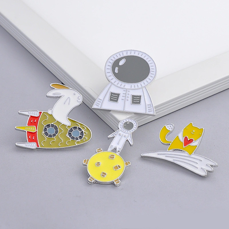 Cartoon Moon Astronaut Brooch Cute Rocket Rabbit Cat Space Enamel Pin Badge
