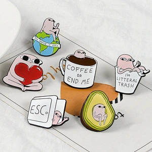wholesale cartoon little pink monster coffee pins cup bottle avocado lapel pins