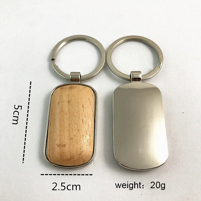 Metal Frame Wooden Key Chain Blank Wood Keychain Custom Logo