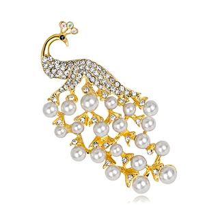 Big Peacock Brooch White Pearl Brooch with Safety Pin