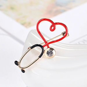 Fashion Heart Shape Medical Brooch Stethoscope Women Brooch
