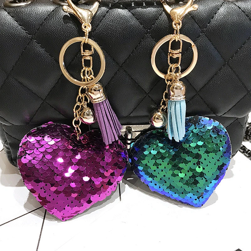 Colorful Reflective Sequin Love Keychain Heart Tassel Keychain Pendant