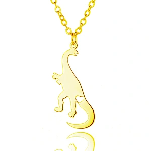 Cute Dinosaur with Heart Love Animal Stainless Steel Gold Plated Necklace Men Pendant