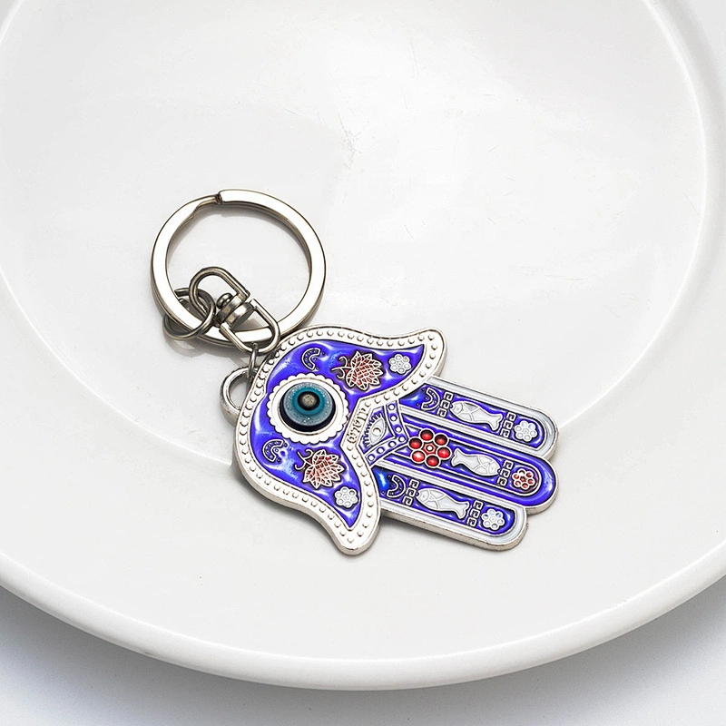 Palm of hand fatima turkey blue evil eye enamel metal keychain