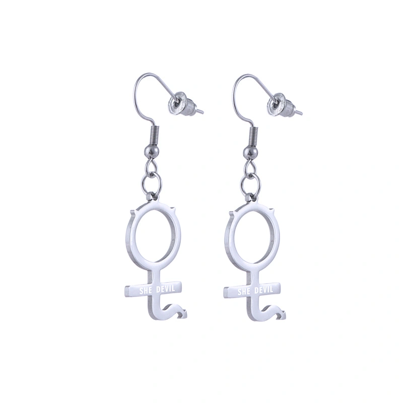 Hot Sale European and American Punk Style SHE DEVIL Earrings Stainless Steel INTERNET GIRL Ear Hooks