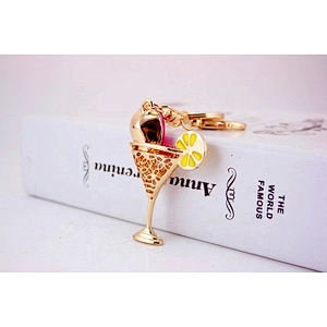 Lemon juice drink cocktail glass crystal gablet hang bag decoration charms keychain