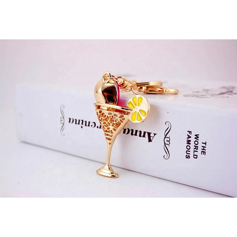 Lemon juice drink cocktail glass crystal gablet hang bag decoration charms keychain