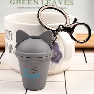 Cute cat Colorful Tea with milk cup Keychain  for bags decoration