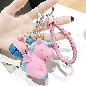 Unicorn Bell Keychains Student Bag/Key/Car Decoration Pendant Woven Leather Keyring